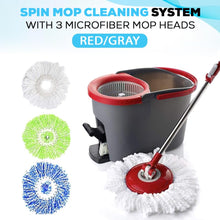 Load image into Gallery viewer, SIMPLI-MAGIC 79349 Spin Mop Cleaning System with 3 Microfiber Mop Heads, Red/GRAY,Red/Black