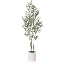 Load image into Gallery viewer, LOMANTO Artificial Olive Trees, 6 ft Tall Fake Olive Trees for Indoor, Faux Olive Silk Tree, Large Olive Plants with White Planter for Home Decor and Housewarming Gift, 1 Pack