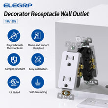 Load image into Gallery viewer, ELEGRP 15 Amp Tamper Resistant White Electrical Wall Outlet, 125V, UL Listed, 20 Pack