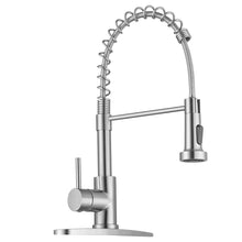 Load image into Gallery viewer, WEWE Kitchen Faucets, Brushed Nickel Kitchen Faucet with Pull Down Sprayer, Industrial Spring Single Handle Stainless Steel Kitchen Sink Faucet with Deck Plate, 1 Hole or 3 Hole for Laundry Rv