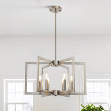 Load image into Gallery viewer, Klgxnrd 6-Light Modern Farmhouse Brushed Nickel Chandelier, Industrial Pendant Lights Kitchen Island, Hanging Dining Room Light Fixture, Metal Geometric Chandelier for Bedroom Hallway Entryway