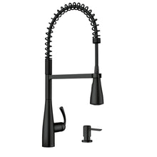 Load image into Gallery viewer, Moen Essie Matte Black One-Handle High Arc Pre-Rinse Spring Pulldown Kitchen Faucet with Power Clean, 87814BL