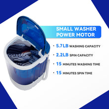 Load image into Gallery viewer, ZENY Portable Mini Washing Machine 5.7 lbs Washing Capacity Semi-Automatic Compact Washer Spinner Small Cloth Washer Laundry Appliances for Apartment, RV, Camping, Single Translucent Tub Blue