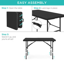 Load image into Gallery viewer, Best Choice Products 4ft Plastic Folding Table, Indoor Outdoor Heavy Duty Portable w/Handle, Lock for Picnic, Party, Camping - Black