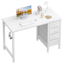 Load image into Gallery viewer, Lufeiya Small White Desk with Fabric Drawers, 40 Inch Kids Girls Teen Cute Study Desk for Bedroom Work, Computer Writing Table Desks with Drawer for Small Spaces Home Office
