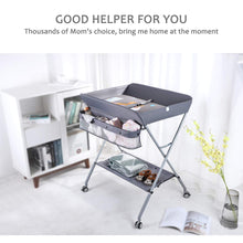 Load image into Gallery viewer, EGREE Baby Portable Folding Diaper Changing Station with Wheels, Adjustable Height Mobile Nursery Organizer with Safety Belt & Large Storage Racks, Newborns & Infant, Gray 1 Count (Pack of 1)