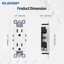 Load image into Gallery viewer, ELEGRP Decorator Receptacle, 15A 125V Standard Electrical Wall Outlet, 2 Pole 3 Wire, No-Tamper Resistant, NEMA 5-15R, Self-Grounding Residential Grade Outlet, UL (Glossy White, 20 Pack)
