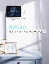 Load image into Gallery viewer, Digital Wall Clock, 11.5" Extra Large Display Calendar Alarm Day Clock with Date and of Week, Temperature,2 USB Chargers,3 Alarms, 5 Dimmer& 12/24Hr LED Desk for Office, Living Room, Bedroom, Elderly