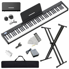 Load image into Gallery viewer, NikoMaku Piano Keyboard 88 Keys Semi-weighted Compact Portable Digital Piano Set for Beginners with Stand, Carrying Case, Sustain Pedal, Headphones, SWAN-S Black