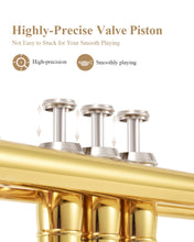 Load image into Gallery viewer, Eastar Bb Standard Trumpet Set for Beginner, Brass Student Trumpet Instrument with Hard Case, Cleaning Kit, 7C Mouthpiece and Gloves, ETR-380, Golden