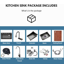 Load image into Gallery viewer, Black Waterfall Kitchen Sink, Drop in Single Bowl Stainless Steel Bar Sink with Cup Washer Sinks, Topmount Workstation Kitchen Sink with Accessories (Size : 31.5 x 17.7in)