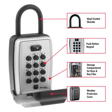 Load image into Gallery viewer, Master Lock Black Outdoor Key Lock Box with Push Buttons to Hide a Key, Easily Set, Share, and Change Combination for Tenants, Guests, Clients, Move Between Listings, 5422E