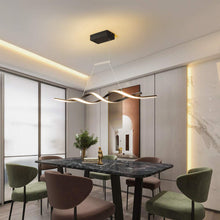 Load image into Gallery viewer, Jaycomey Modern Chandelier Light Fixtures, Dimmable LED Pendant Light with Remote Control, Acrylic Wave Chandeliers for Dining Rooms Bedroom Kitchen Restaurant, 3000K-6000K, 28W, Black