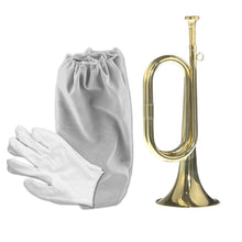 Load image into Gallery viewer, CashBeat Gold Plated Bugle Horn, Brass Cavalry Trumpet Instrument with Bag & Gloves, Ideal for Military Orchestra and Festival Atmosphere Performances, 1 Piece