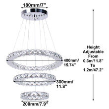 Load image into Gallery viewer, Dixun LED Chandeliers Modern Ceiling Light Fixture 3 Rings Adjustable Stainless Steel Pendant Light Chandelier for Bedrooms Living Room (Cool White)