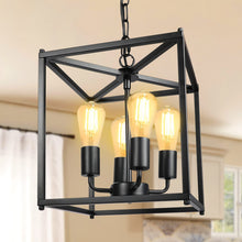 Load image into Gallery viewer, Unicozin 4-Light Black Farmhouse Chandelier, Iron Lantern Pendant Light Rustic Cage Adjustable Height, E26 Base Industrial Hanging Lights for Kitchen Island Dining Room Hallway Foyer Entryway