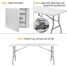 Load image into Gallery viewer, Byliable Folding Table 6ft Portable Heavy Duty Plastic Fold-in-Half Utility Foldable Table Plastic Dining Table Indoor Outdoor for Camping, Picnic and Party, White