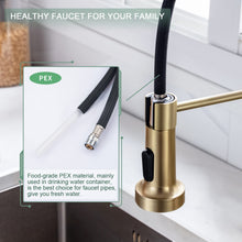 Load image into Gallery viewer, WEWE Brushed Gold Kitchen Faucet with Pull Down Sprayer, RV Brass Kitchen Faucet Stainless Steel Single Handle Spring Faucet with Deck Plate for Farmhouse Utility bar Laundry Sinks