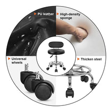 Load image into Gallery viewer, KKTONER PU Leather Modern Rolling Stool with Low Back Height Adjustable Work Salon Drafting Swivel Task Chair with Footrest (Black)
