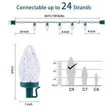 Load image into Gallery viewer, C9 LED Christmas Lights Outdoor, 66 Feet 100 LED Strawberry String Lights with 100 Spring Clamps, Waterproof Commercial Grade Extendable for Outside Roofline Patio Home Xmas Decoration, Pure White