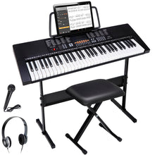 Load image into Gallery viewer, ZENY 61-Key Portable Electric Keyboard Piano with Built In Speakers, LED Screen, Headphones, Microphone, Piano Stand, Music Sheet Stand and Stool
