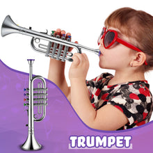 Load image into Gallery viewer, Lewtemi Set of 2 Musical Instruments Include Toy Trumpet and Toy Saxophone Set Plastic Trumpet Educational Toy Home School Music Gift, Color Keys (Silver)