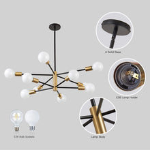 Load image into Gallery viewer, KAISITE Modern Chandelier Dining Room Light Fixture Over Table 10-Light Sputnik Chandelier Ceiling Light Fixture Height Adjustable Black and Gold Mid Century Pendant Lighting for Kitchen Living Room