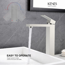 Load image into Gallery viewer, KENES Brushed Nickel Vessel Sink Facuet Single Handle Tall Bathroom Sink Faucet Vanity Bathroom Faucet Basin Mixer Tap with Water Supply Hose and Pop Up Sink Drain, LJ-9031A