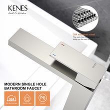 Load image into Gallery viewer, KENES Brushed Nickel Vessel Sink Facuet Single Handle Tall Bathroom Sink Faucet Vanity Bathroom Faucet Basin Mixer Tap with Water Supply Hose and Pop Up Sink Drain, LJ-9031A