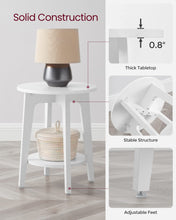 Load image into Gallery viewer, VASAGLE Side Table, Small Round End Table with Lower Shelf, Nightstand for Small Spaces, Living Room, Bedroom, White ULET283T14