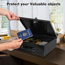 Load image into Gallery viewer, KYODOLED Fireproof Document Box with Key Lock, Small Lock Box for Personal Items, Fire and Water Resistance, Fireproof Safe Box for Documents, Jewelry, Passport, Cash, 12.8'' x 8.4'' x 4.5'' Black