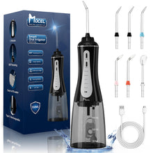 Load image into Gallery viewer, MOCEL Water Dental Flosser Oral Irrigator with 5 Modes, 350ml Cordless Water Teeth Cleaner Pick 6 Tips, IPX7 Waterproof Rechargeable Portable Powerful Battery for Travel & Home Braces & Bridges Care
