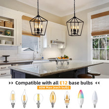 Load image into Gallery viewer, 4 Light Chandelier, Industrial Ceiling Light Black Lantern Light Fixtures with Farmhouse Metal Cage Adjustable Height Rustic Geometric Hanging Light E12 Base for Kitchen Island, Entryway, Indoor