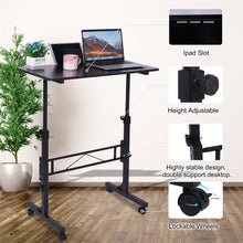 Load image into Gallery viewer, Standing Desk Adjustable Height, Mobile Stand Up Desk with Wheels Small Computer Desk Rolling Desk, Portable Laptop Desk Black Standing Table Sit Stand Home Office Desks 16"x31.5" Height 27"-43.5"