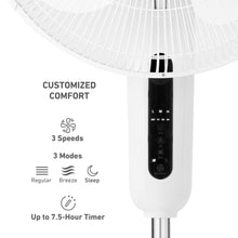 Load image into Gallery viewer, HOLMES 16" Digital Stand Fan, 80° Oscillation, 3 Speeds, 3 Modes, 7.5-Hour Timer, Adjustable Height, 30° Head Tilt, Ideal for Home, Bedroom or Office, Remote Control, White