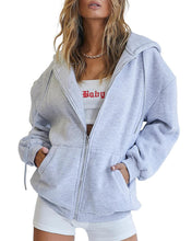 Load image into Gallery viewer, Trendy Queen Hoodies for Women Fall Clothes 2024 Zip up Oversized Sweatshirt Fleece Jackets Long Sleeve Comfy Winter Coats Clothes Teen Girls Fashion Cute Y2K Clothing Grey
