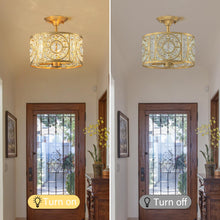 Load image into Gallery viewer, Zicbol Semi Flush Mount Chandelier for Dining Room, 3-Lights Vintage Crystal Round Chandelier, Gold Retro Semi-Flush Mount Ceiling Lights Fixture for Living Room Bedroom Kitchen Hallway Foyer