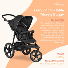 Load image into Gallery viewer, Hauck Runner 2 Compact Foldable Tricycle Jogger Buggy Stroller Pushchair with Height-Adjustable Handle, Large Pneumatic Wheels, & UPF 50 Canopy, Black
