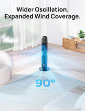Load image into Gallery viewer, Dreo Tower Fan for Bedroom, 25ft/s Velocity Quiet Floor Fan, 90° Oscillating Fans for Indoors with 4 Speeds, 4 Modes, 8H Timer, Standing Fans, Bladeless Fan, Black, Nomad One (DR-HTF007)