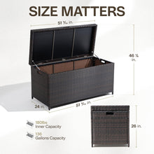 Load image into Gallery viewer, IDZO 136 Gallon Outdoor Wicker Storage Box, UV Weather & Water Resistant, Soft-Close Hinge, Poly Bag Included, Patio Cushion Storage - Brown