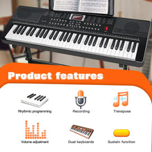 Load image into Gallery viewer, AQNIEGEP 61 Key Keyboard Piano for Beginners Electric Piano Keyboard Music Keyboard w/Stand, Bench, Microphone, Headphones, Piano Bag,Note Stickers,Light Up Keyboard, LED Screen, Dual-Speakers