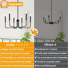 Load image into Gallery viewer, Black Chandelier, 6-Light Farmhouse Chandelier for Dining Room Lighting Fixtures Hanging, Dining Light Fixtures Industrial Modern Chandelier for Bedroom, Foyer, Hall, Kitchen, Living Room and Entryway