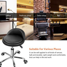 Load image into Gallery viewer, KKTONER PU Leather Round Rolling Stool with Back Rest Height Adjustable Swivel Drafting Work SPA Task Chair with Wheels Black