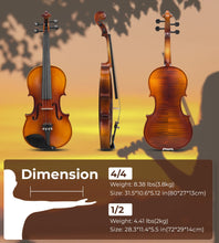 Load image into Gallery viewer, Violin 4/4 Full Size Set, Fiddle Solid Wood for Professional Intermediate Beginners Adults Teens Student Acoustic Violins Kit with Ebony Fittings, Hard Case, 2Pcs Violin Bow by Vangoa