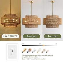 Load image into Gallery viewer, InterMaka 24” Boho Large Rattan Chandelier Light Fixture,6-Light Large Hand Woven Pendant Light Fixture Farmhouse Rustic Chandeliers for Kitchen Bedroom, Dining Room, Living Room, Hallway, Foyer