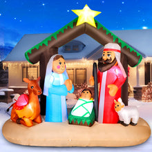 Load image into Gallery viewer, 6FT Christmas Inflatable Nativity Scene with Baby Jesus, Parents, Donkey, Sheep, Star, Blow Up Manger Set Indoor & Outdoor Decorations, Built-in LED Lights for Garden, Lawn, Yard, Christmas Parties