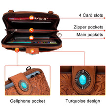 Load image into Gallery viewer, LAVAWA Women's Crossbody Handbag Small Vintage, Ladies Wallet Western Adjustable Phone Purse Clutch Turquoise Concho Embossed
