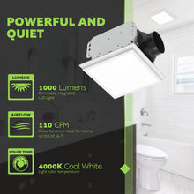 Load image into Gallery viewer, Homewerks 7141-110-G4 Bathroom Fan Integrated LED Light Ceiling Mount Exhaust Ventilation Whisper Quiet 2.0 Sones 110 CFM, White