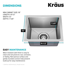 Load image into Gallery viewer, KRAUS Fairlane 15-inch Undermount Single Bowl 18-Gauge Stainless Steel Kitchen Bar Sink, KHU631-15