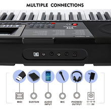 Load image into Gallery viewer, MUSTAR Piano Keyboard, MEKS-500 61 Key Learning Keyboard Piano with Lighted Up Keys, Electric Piano Keyboard for Beginners, Stand, Sustain Pedal, Headphones/Microphone, USB Midi, Built-in Speakers